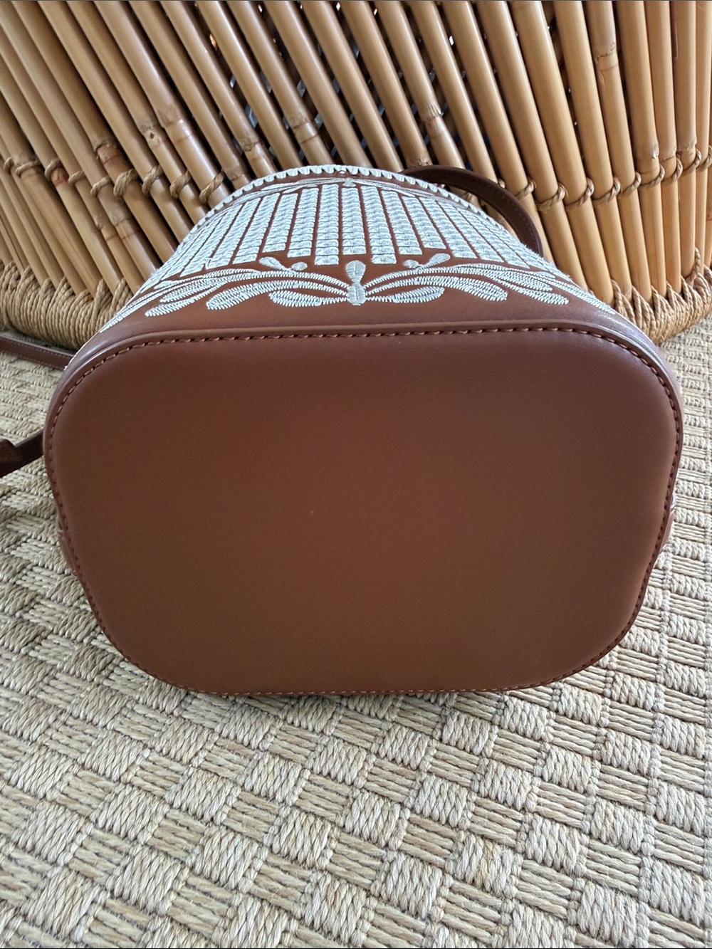 Veronica Beard Small Feed Bag Embroidered Leather - Picture 2 of 9